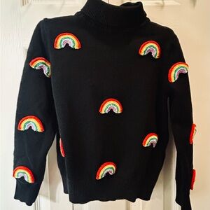Lola + The Boys Black Sweater with Rainbow Embellishments